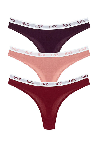 Cotton Basic Women's Thong Panties with Elastic Waist 3-Piece