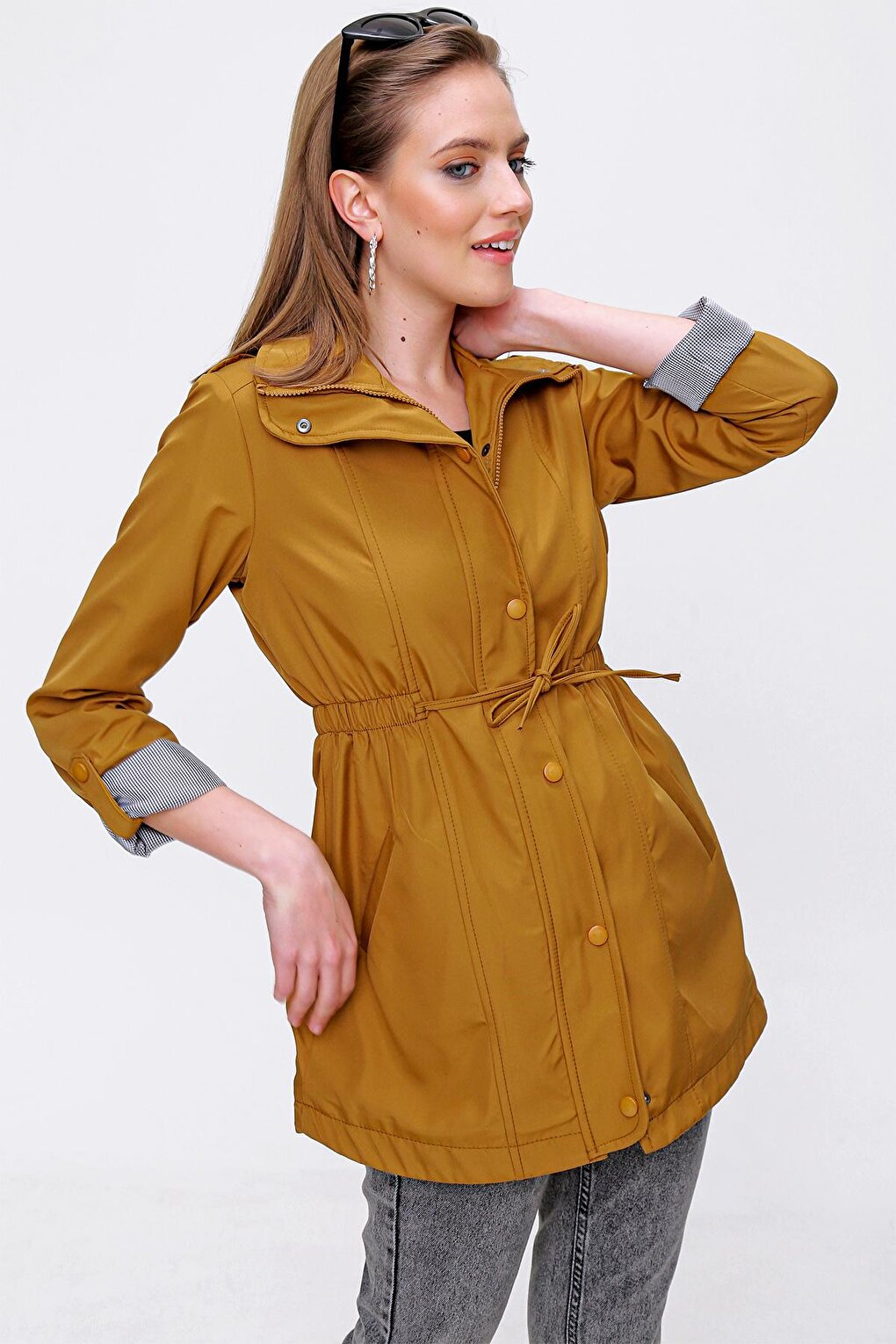 10322 Gathered Waist Trench Coat - Tan