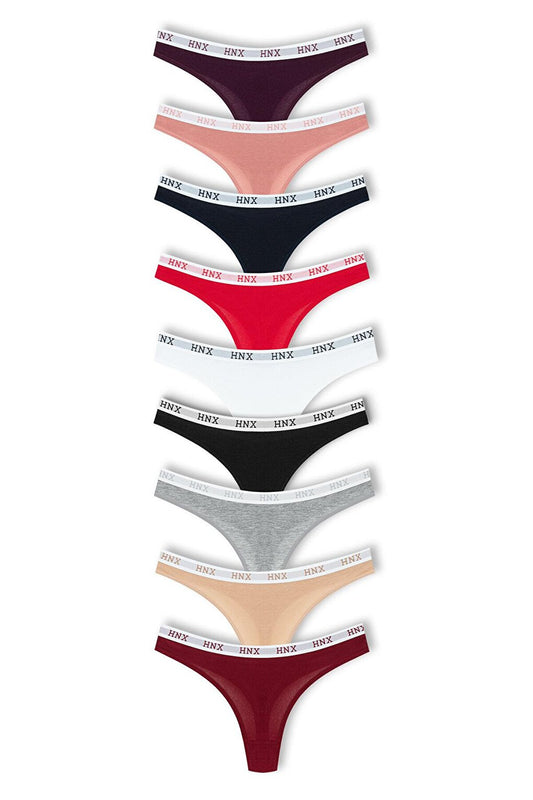 Cotton Basic Women's Thong Panties with Elastic Waist 9-pack