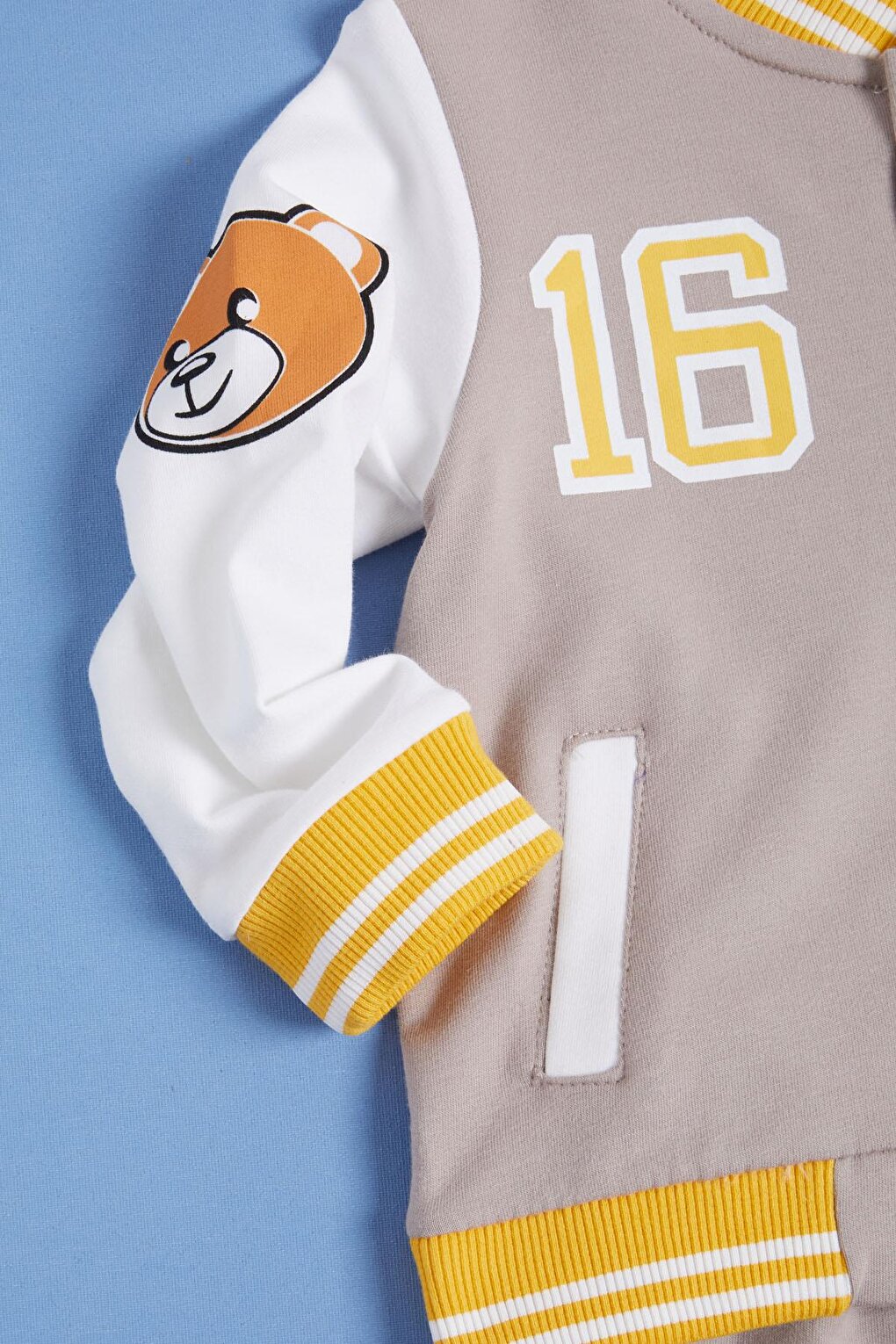 Gray Teddy Bear Printed Baby Boy Suit with College Jacket 16185