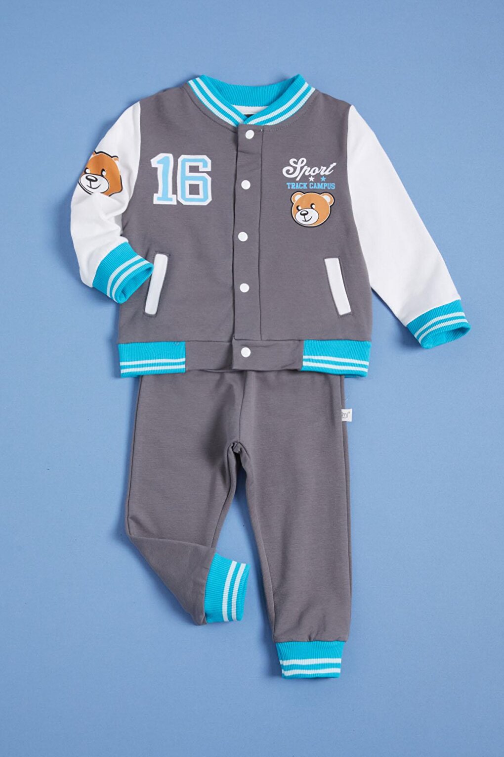 Smoked Teddy Bear Printed Baby Boy Suit with College Jacket 16181