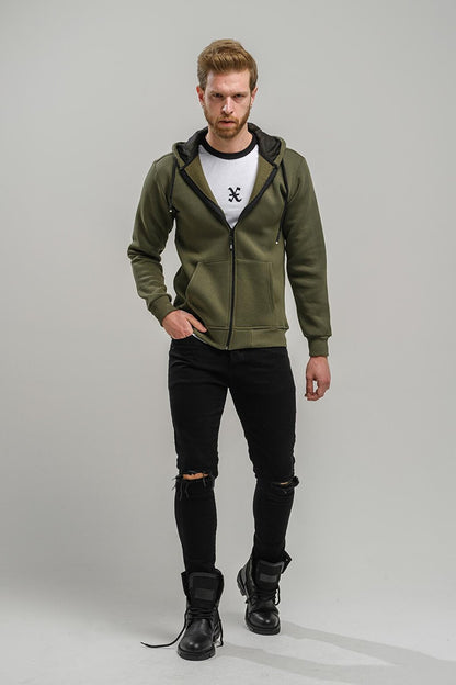 Regnault Three Thread Cotton Hooded Zippered Sweatshirt with Mesh Detail