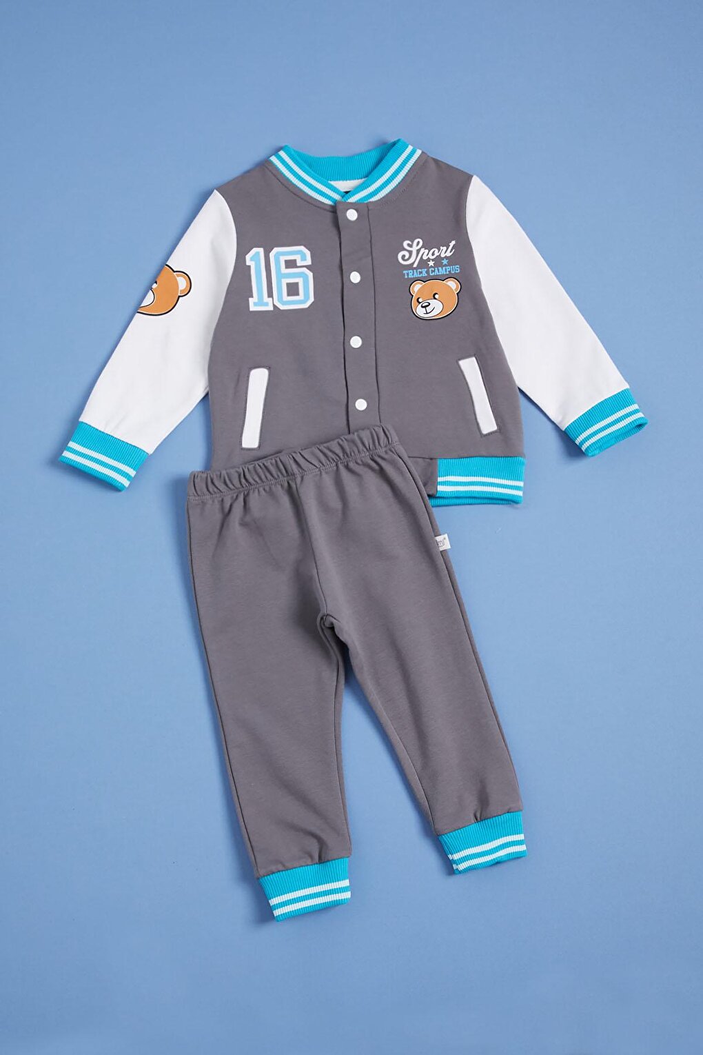 Smoked Teddy Bear Printed Baby Boy Suit with College Jacket 16181