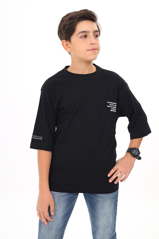 Boy's Text Printed Basic T-Shirt 9-14 Years Lx7073