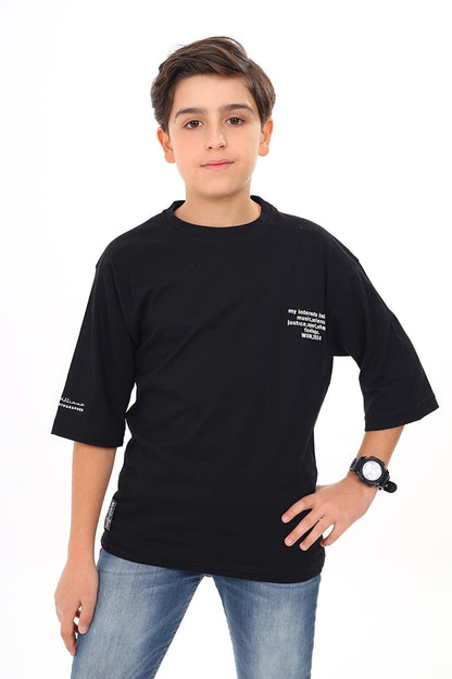 Boy's Text Printed Basic T-Shirt 9-14 Years Lx7073