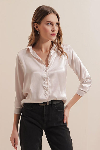 3964 Lightly Flowing Satin Shirt - Cream