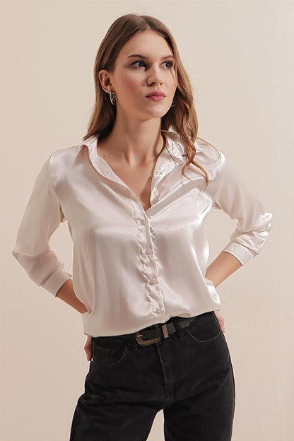 3964 Lightly Flowing Satin Shirt - Cream