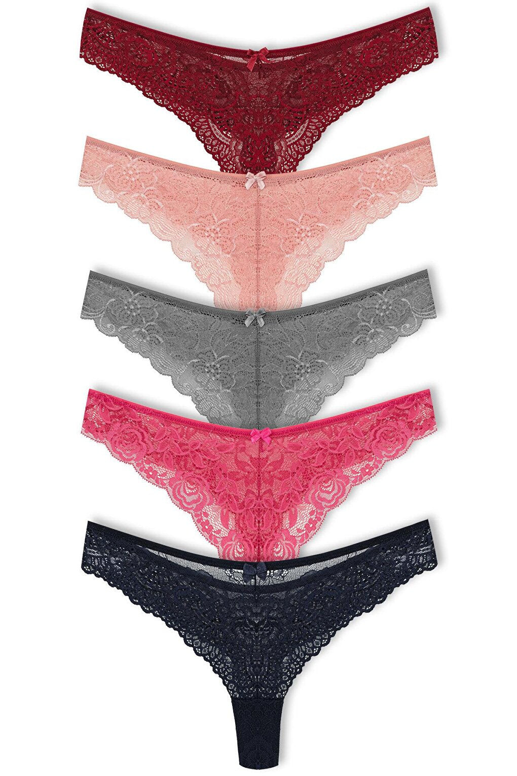 Lace High Waist Brazilian Women's Thong Panties 5-Piece