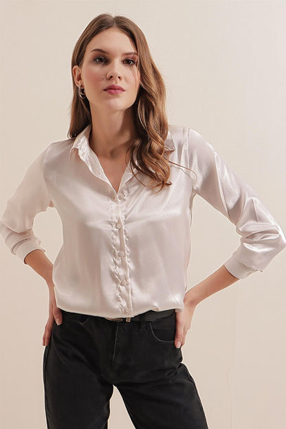 3964 Lightly Flowing Satin Shirt - Cream