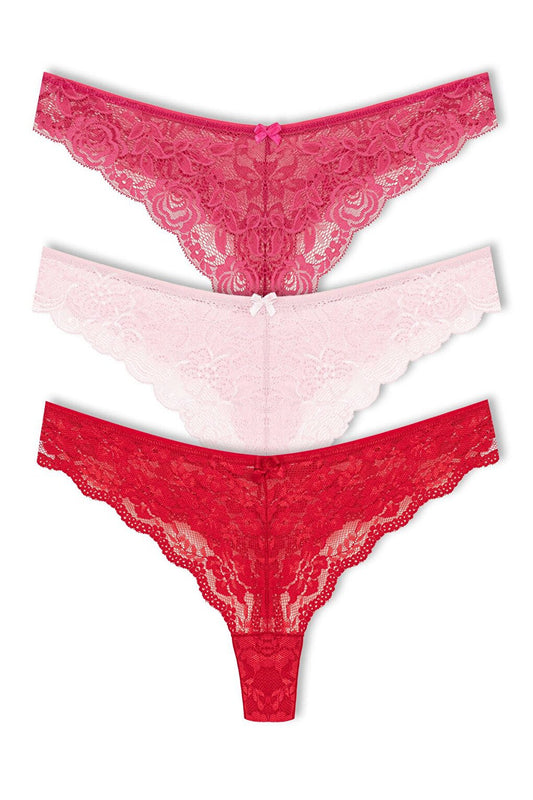 Lace High Waist Brazilian Women's Thong Panties Set of 3