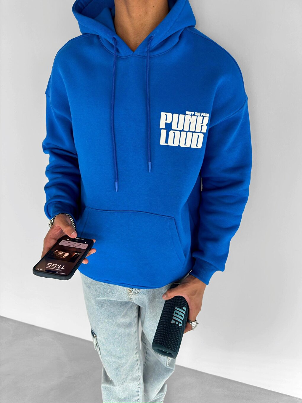 Oversize Punk Loud Hooded Sweatshirt Blue