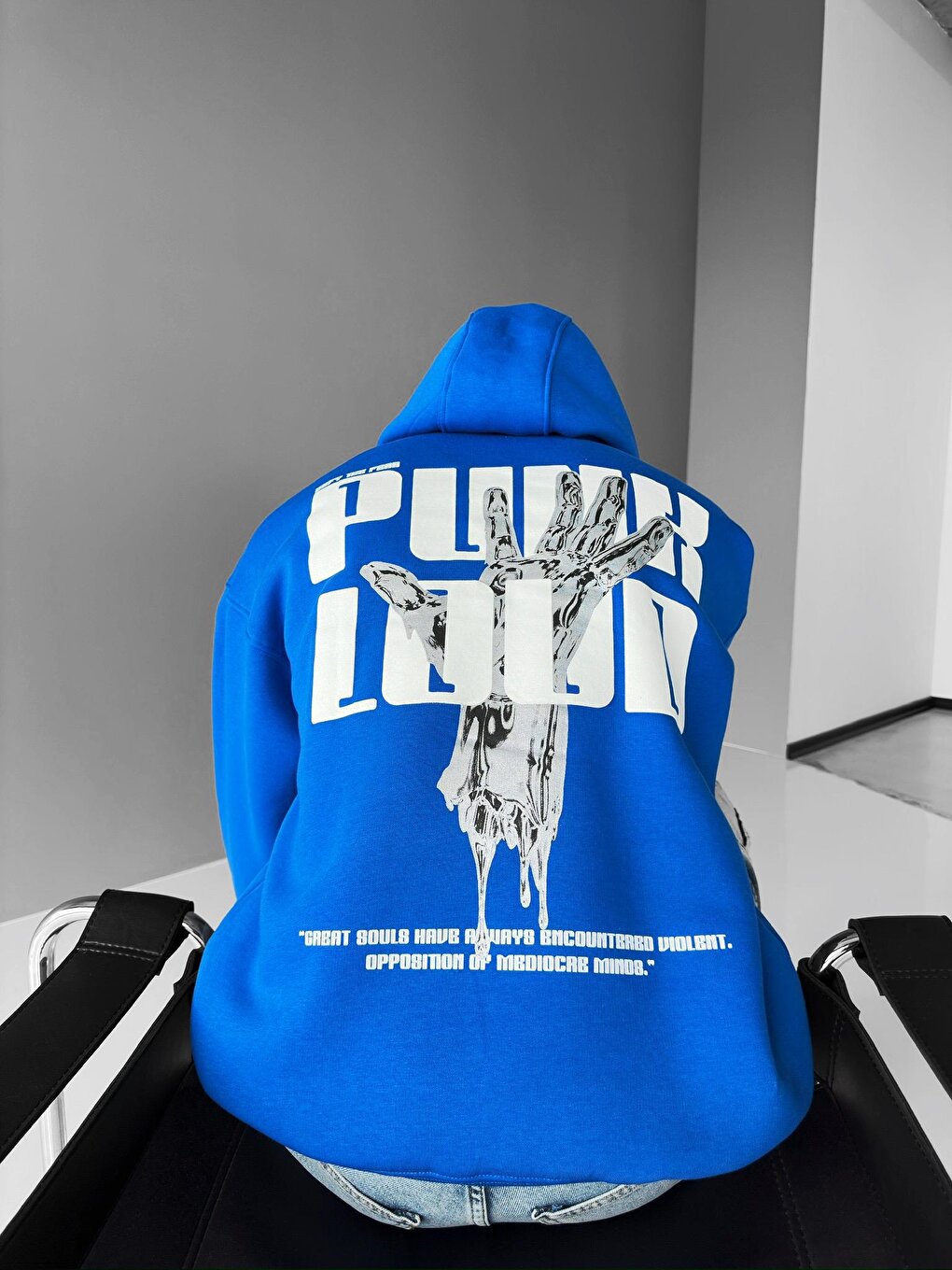 Oversize Punk Loud Hooded Sweatshirt Blue