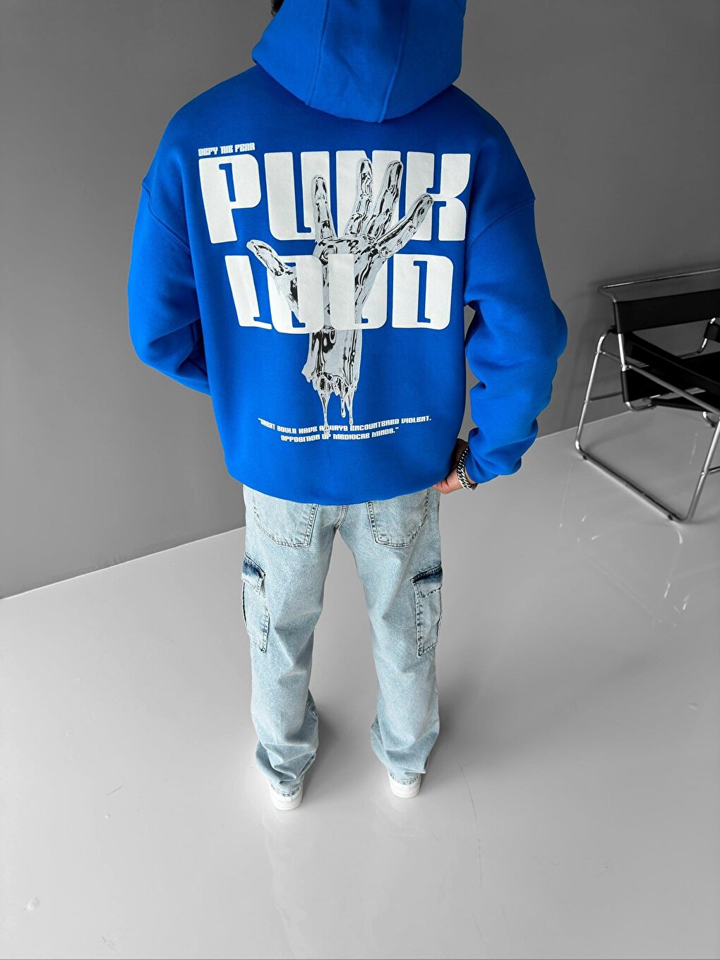 Oversize Punk Loud Hooded Sweatshirt Blue