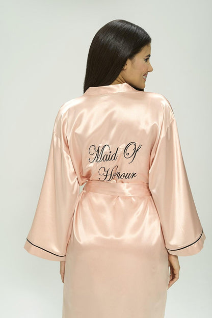 2-Piece Satin Made of Honor Embroidered Bridesmaid Nightgown Dressing Gown