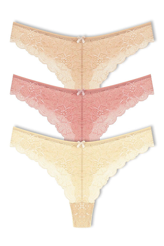 Lace High Waist Brazil Women's Thong Panties Set of 3