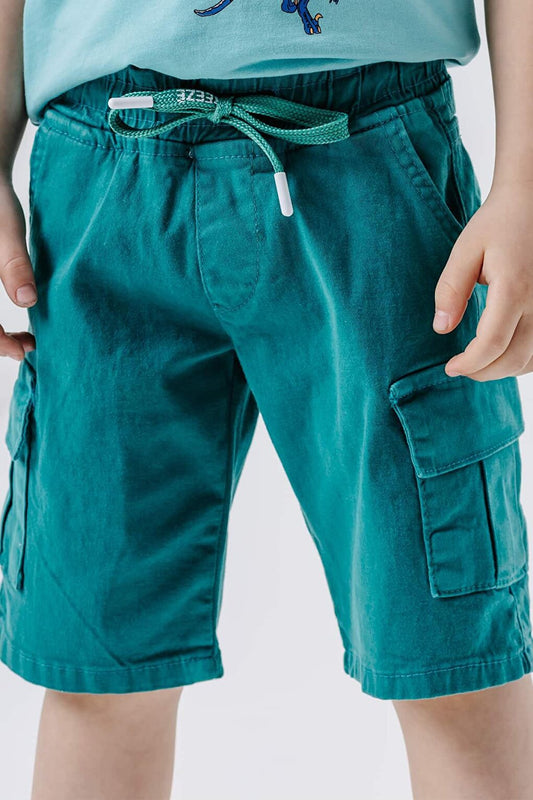 Boy's Shorts with Cargo Pocket and Lace-up Dark Green (Age 2-6)