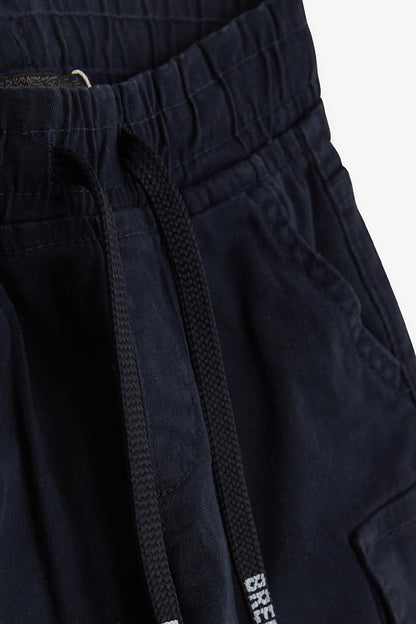 Boys' Shorts with Cargo Pockets and Lace-up Navy Blue (Ages 2-6)