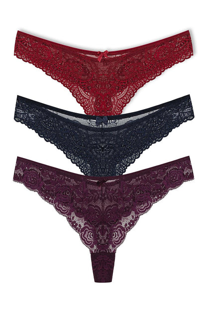 Lace High Waist Brazil Women's Thong Panties Set of 3