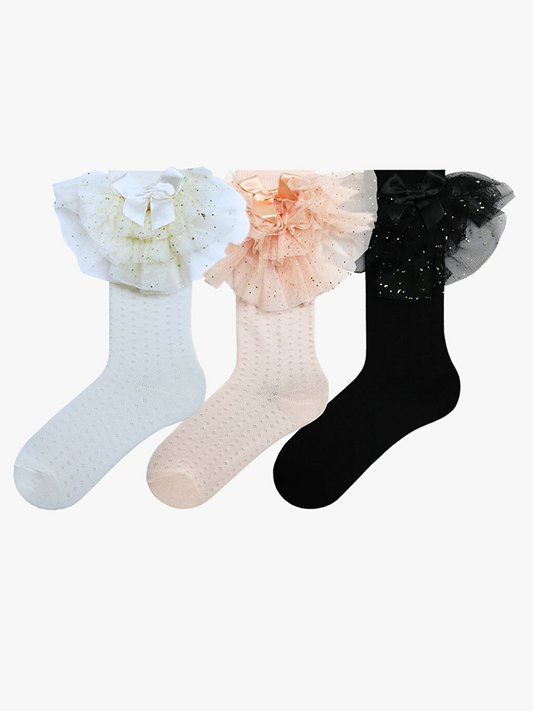 Tulle Bow Detailed Girl's Knee Socks 3-pack