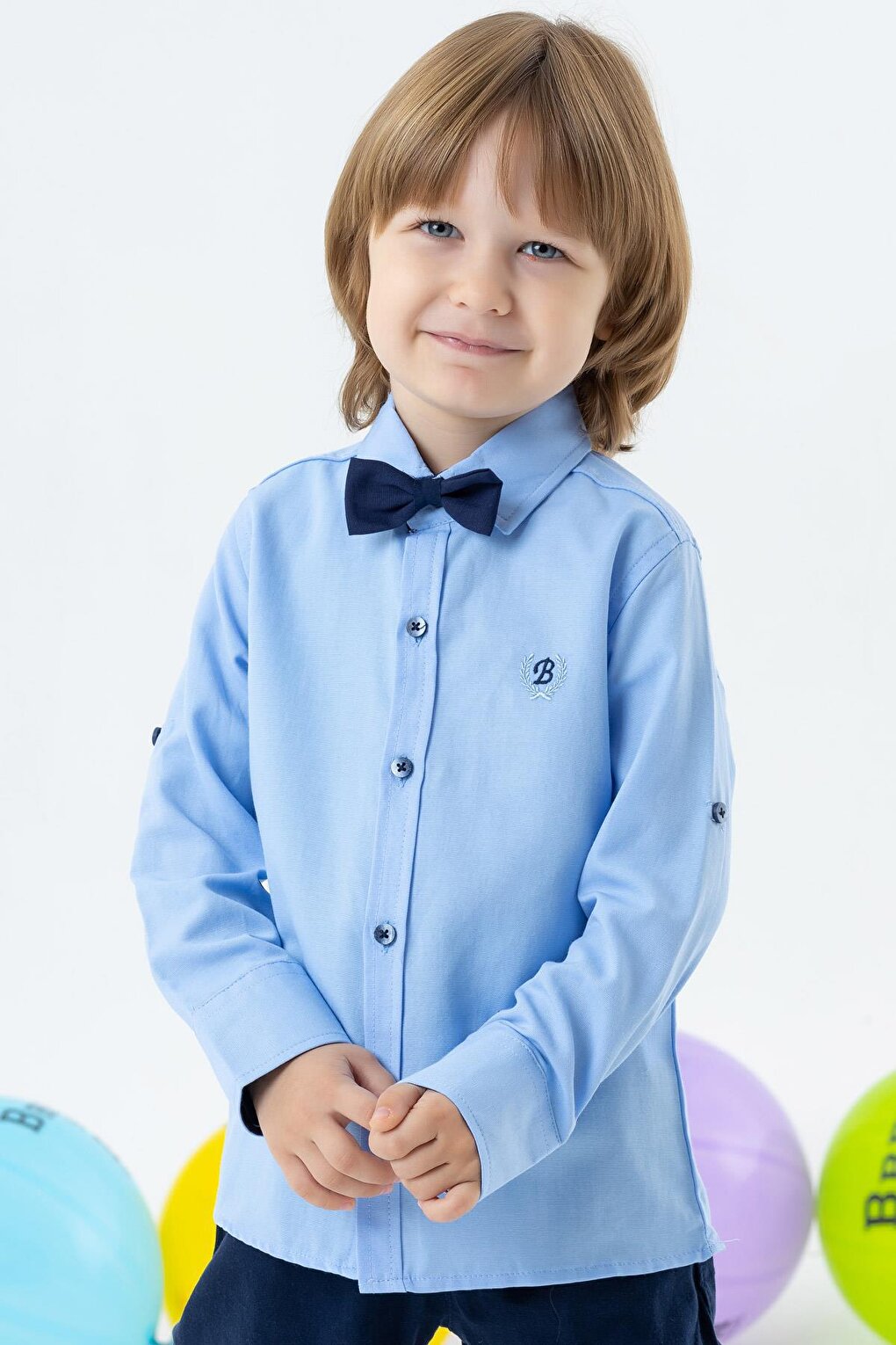 Boy's Shirt Blue with Bow Tie (Age 3-7)