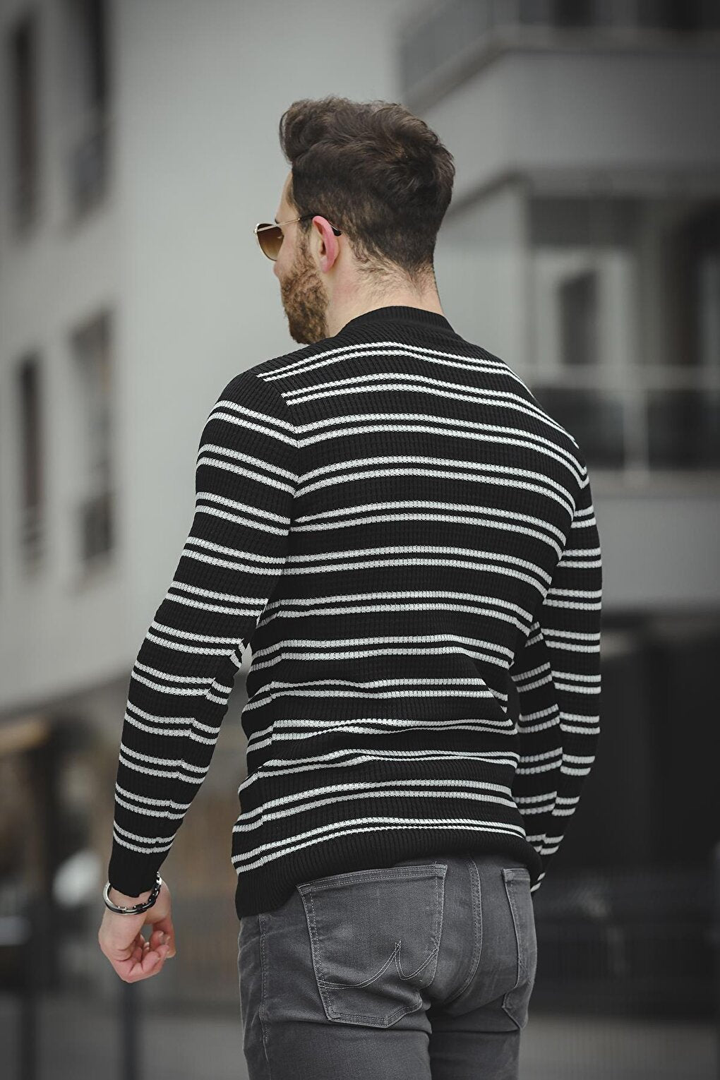 Striped Slim Fit Body Crew Neck Men's Knitwear Sweater