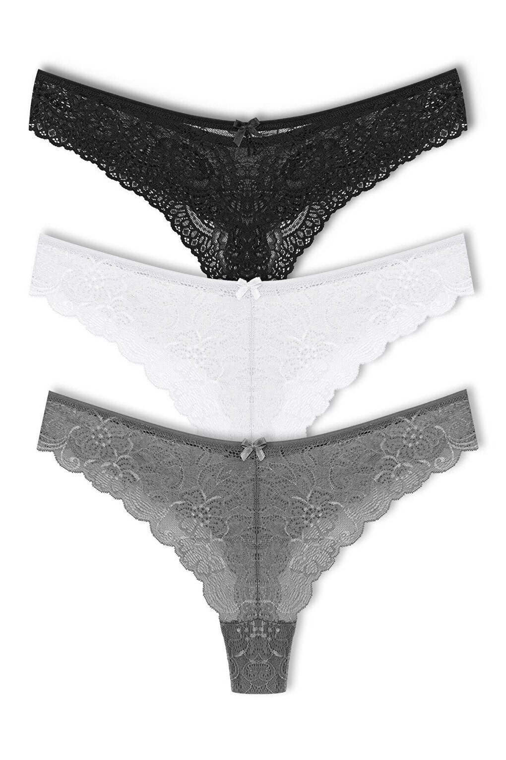 Lace High Waist Brazil Women's Thong Panties Set of 3