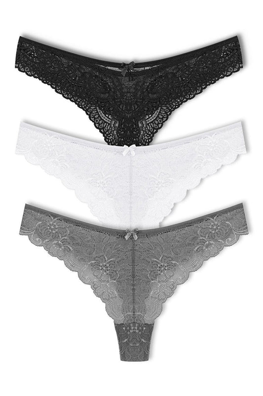 Lace High Waist Brazil Women's Thong Panties Set of 3