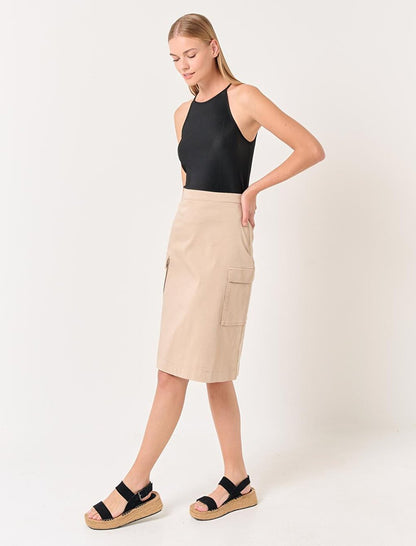 Stone Normal Waist Gabardine Pocket Midi Skirt