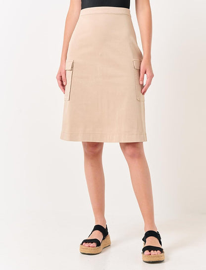 Stone Normal Waist Gabardine Pocket Midi Skirt