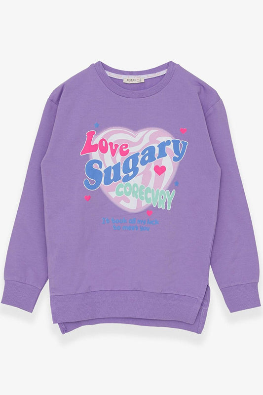 Girl's Sweatshirt Text Printed Slit Lilac (Age 9-14)