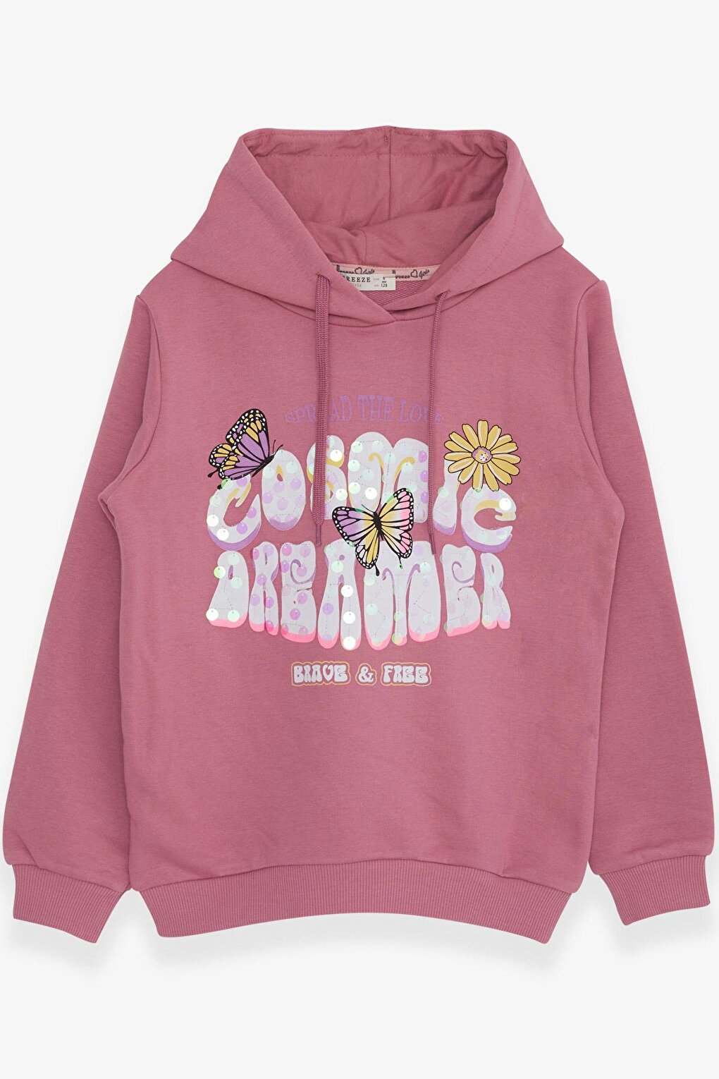 Girl's Sweatshirt Butterfly Printed Dried Rose (Age 7-12)