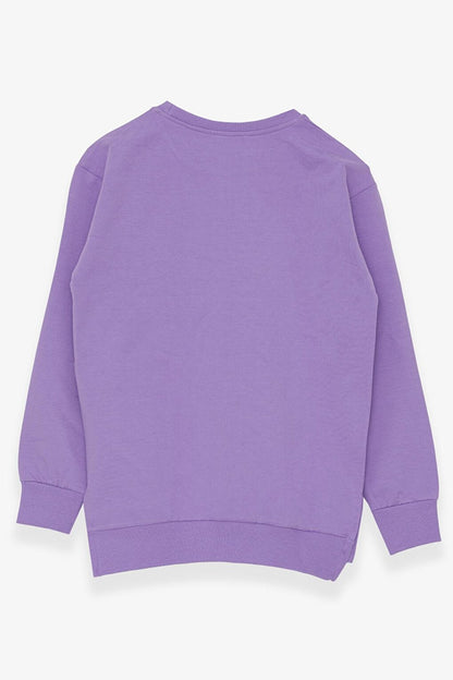 Girl's Sweatshirt Text Printed Slit Lilac (Age 9-14)