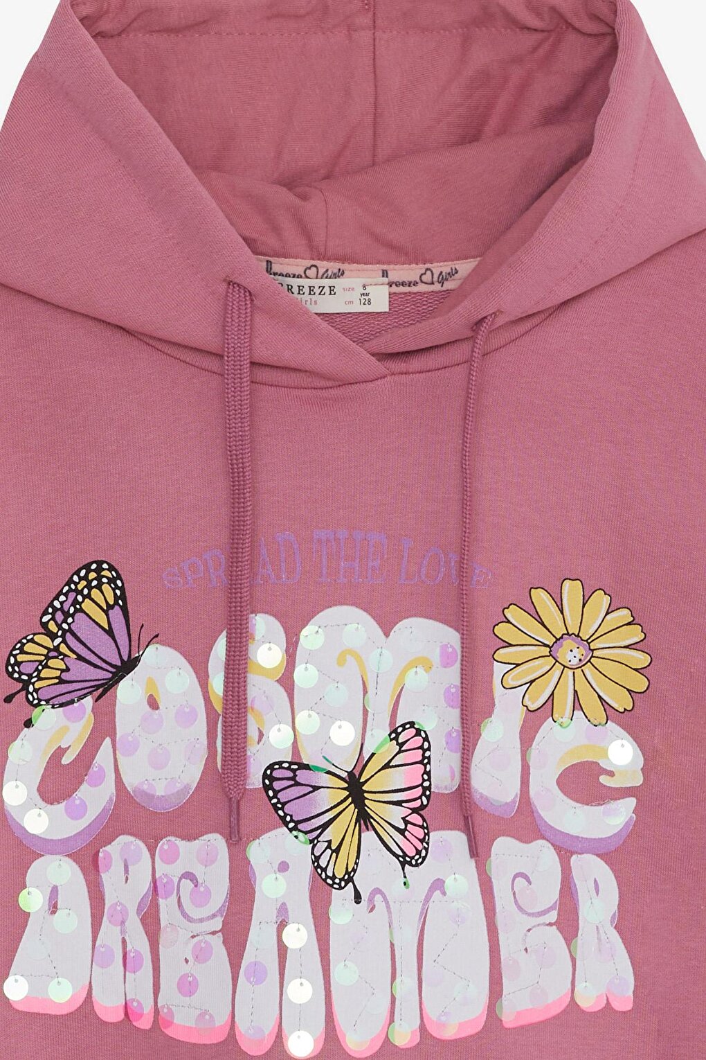 Girl's Sweatshirt Butterfly Printed Dried Rose (Age 7-12)