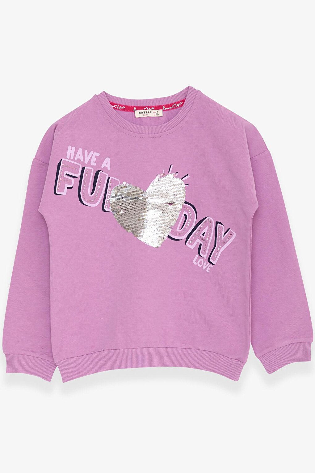 Girl's Sweatshirt Sequined Text Printed Lilac (Age 4-6)