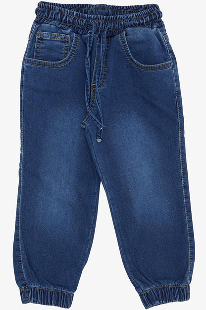 Boy's Jean Trousers Blue with Lace-up Elastic Legs (Age 1-3)