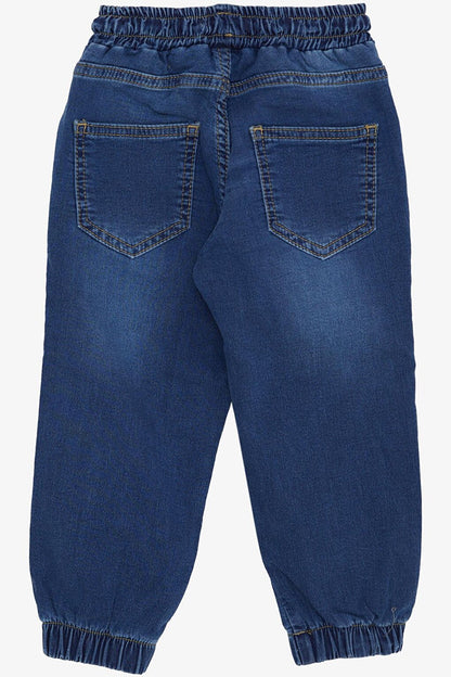 Boy's Jean Trousers Blue with Lace-up Elastic Legs (Age 1-3)