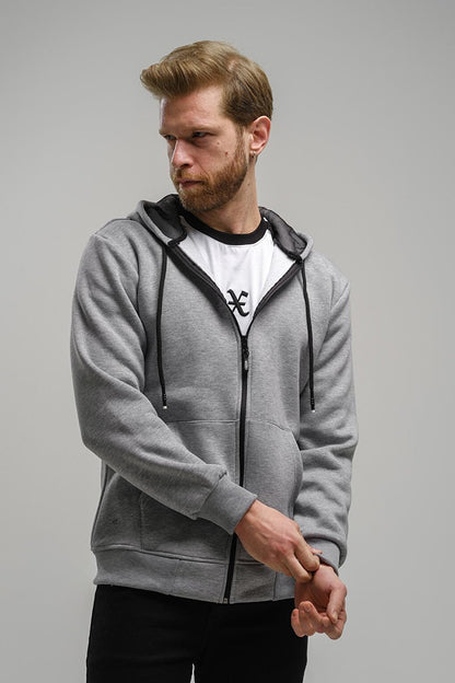 Regnault Three Thread Cotton Hooded Zippered Sweatshirt with Mesh Detail