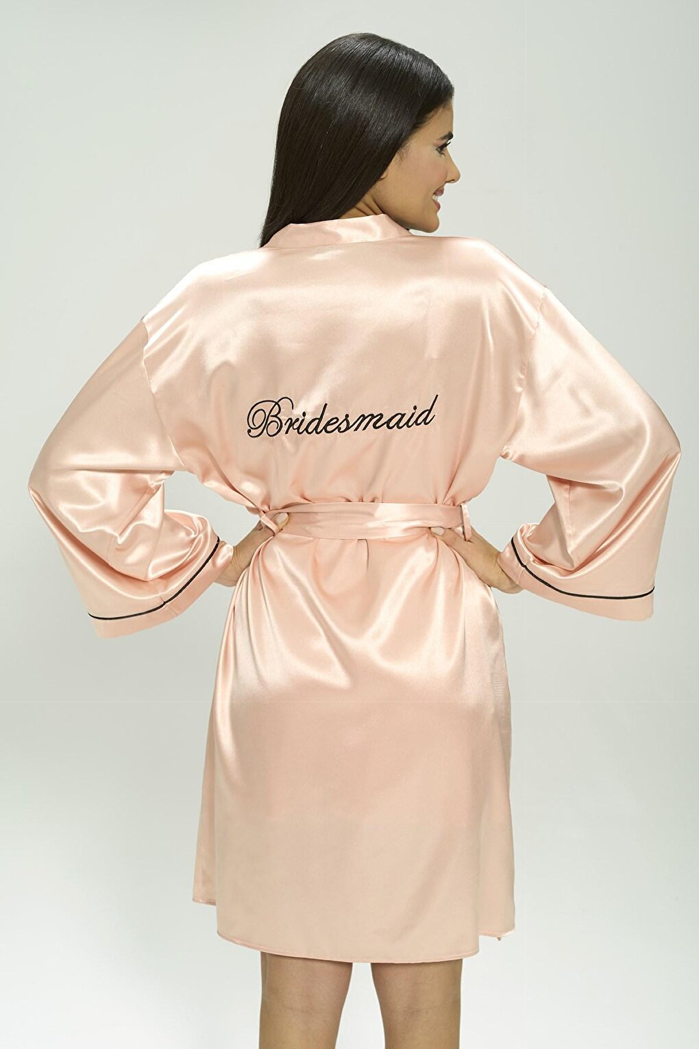 2-Piece Satin Bridesmaid Embroidered Nightgown Dressing Gown