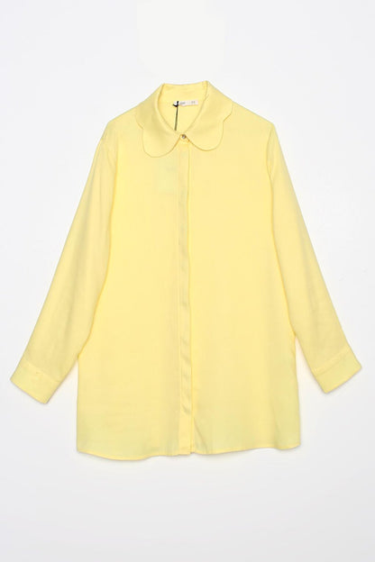 Light Yellow Viscose Collar Detailed Stylish Buttoned Shirt Tunic