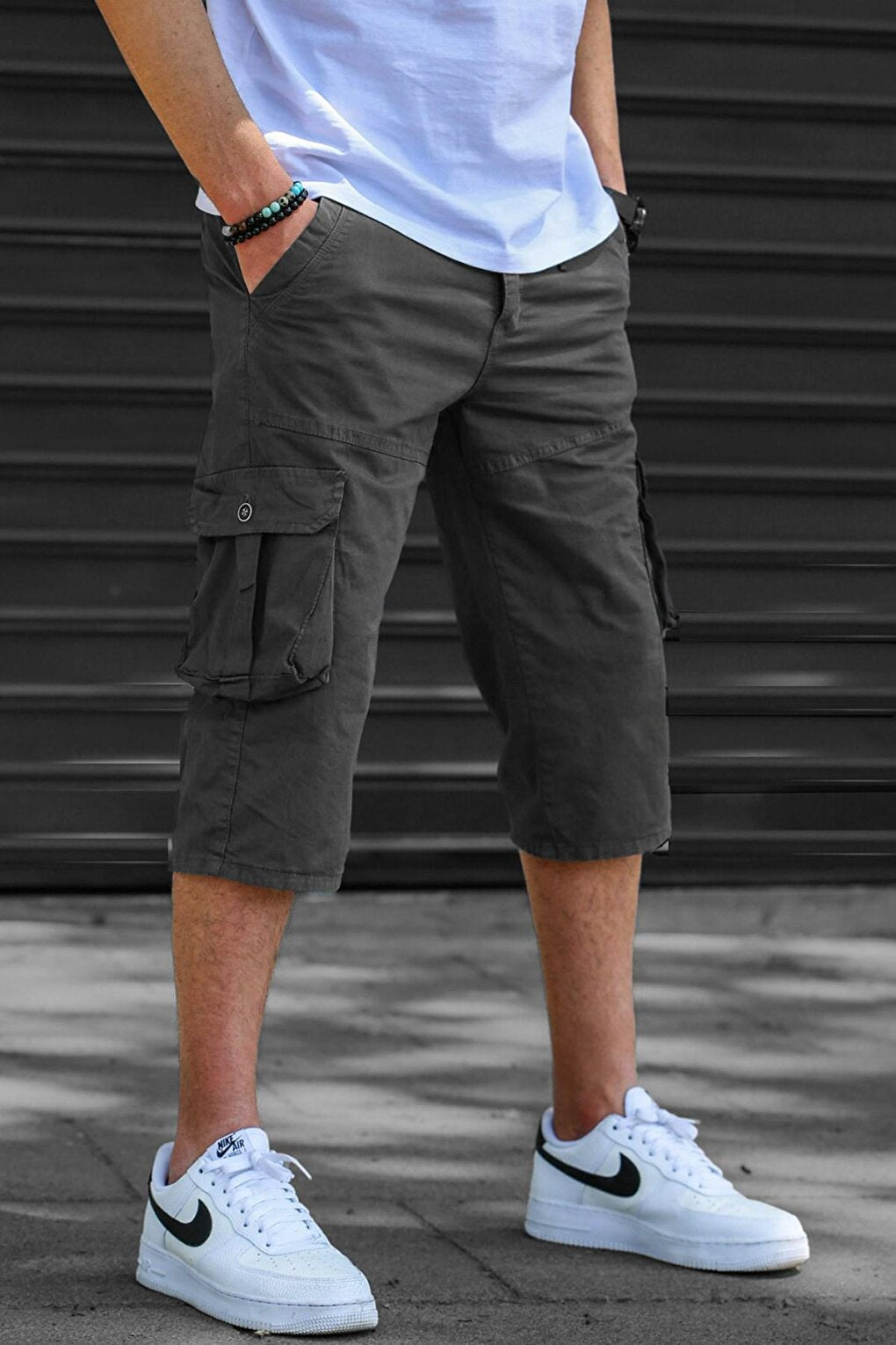 Smoked Gabardine Cargo Pocket Men's Capri Shorts 5754