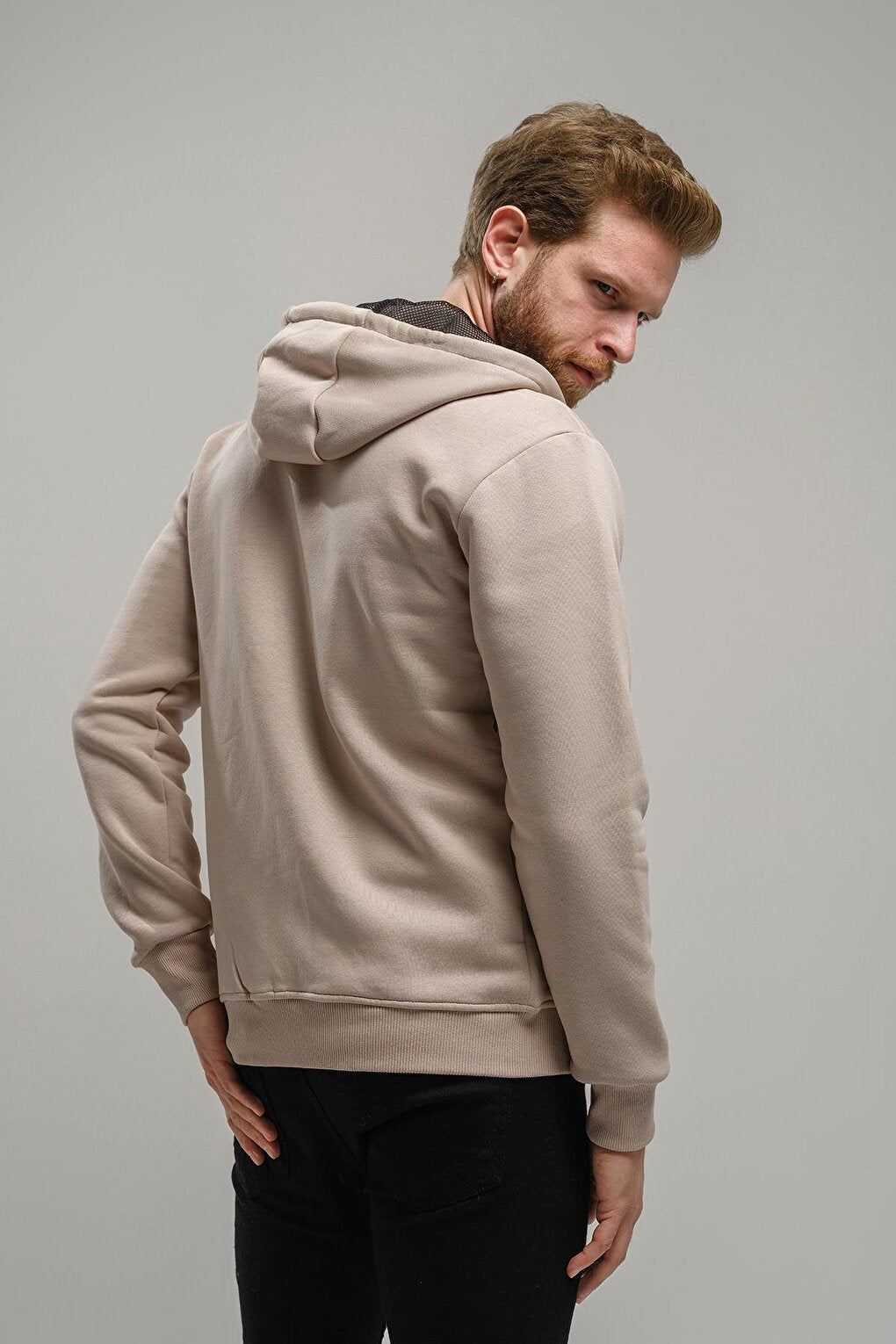 Regnault Three Thread Cotton Hooded Zippered Sweatshirt with Mesh Detail