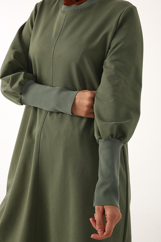 Soft Green Collar and Ribbed Cuffs Tunic