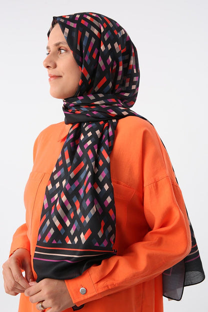 Black-Red Patterned Cotton Shawl