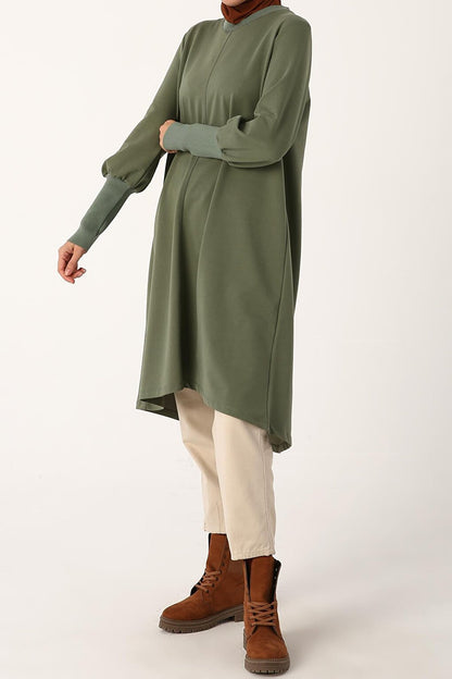 Soft Green Collar and Ribbed Cuffs Tunic