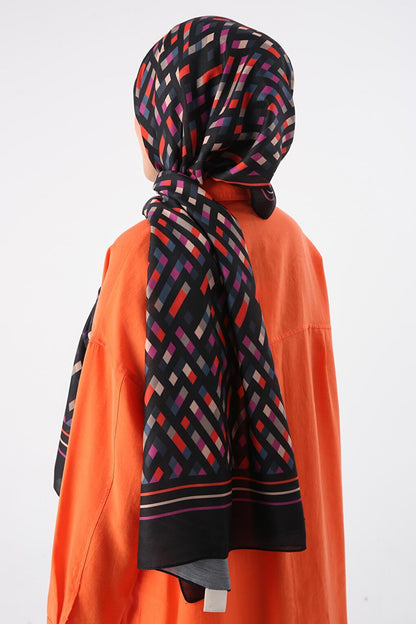 Black-Red Patterned Cotton Shawl