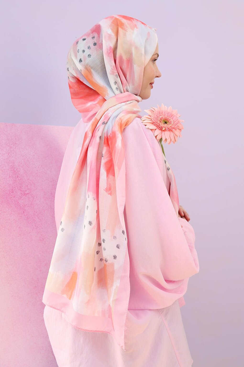 Pink Patterned Cotton Shawl