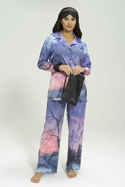 5-Piece Satin Nature Pattern Pajama Set