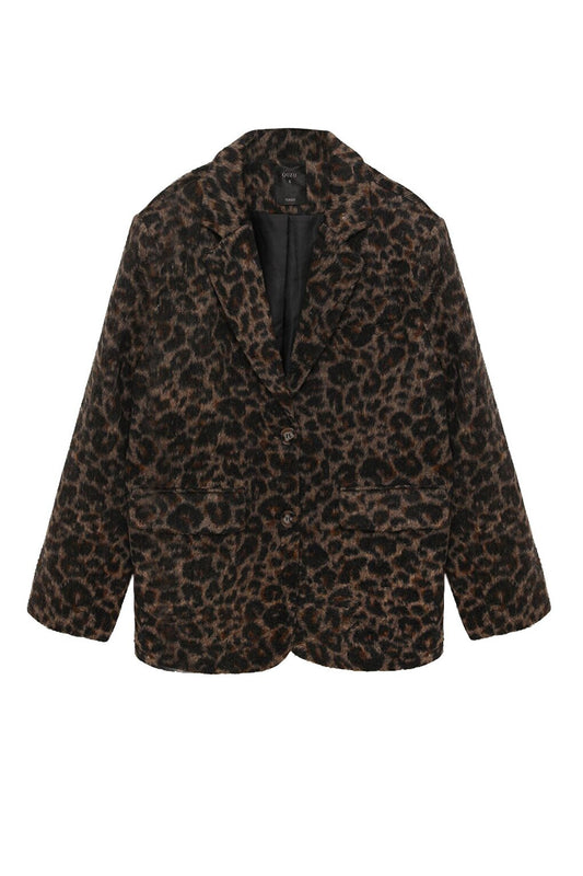 Leopard Patterned Stash Blazer Jacket Brown