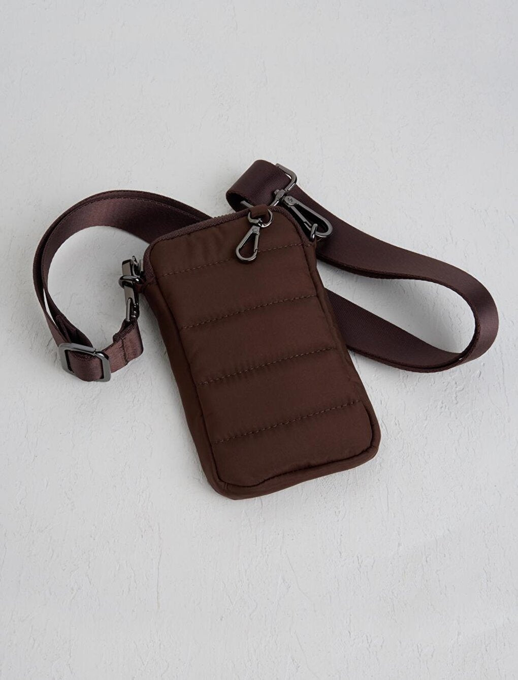 Dark Brown Zippered Mini Phone Bag with Adjustable Strap