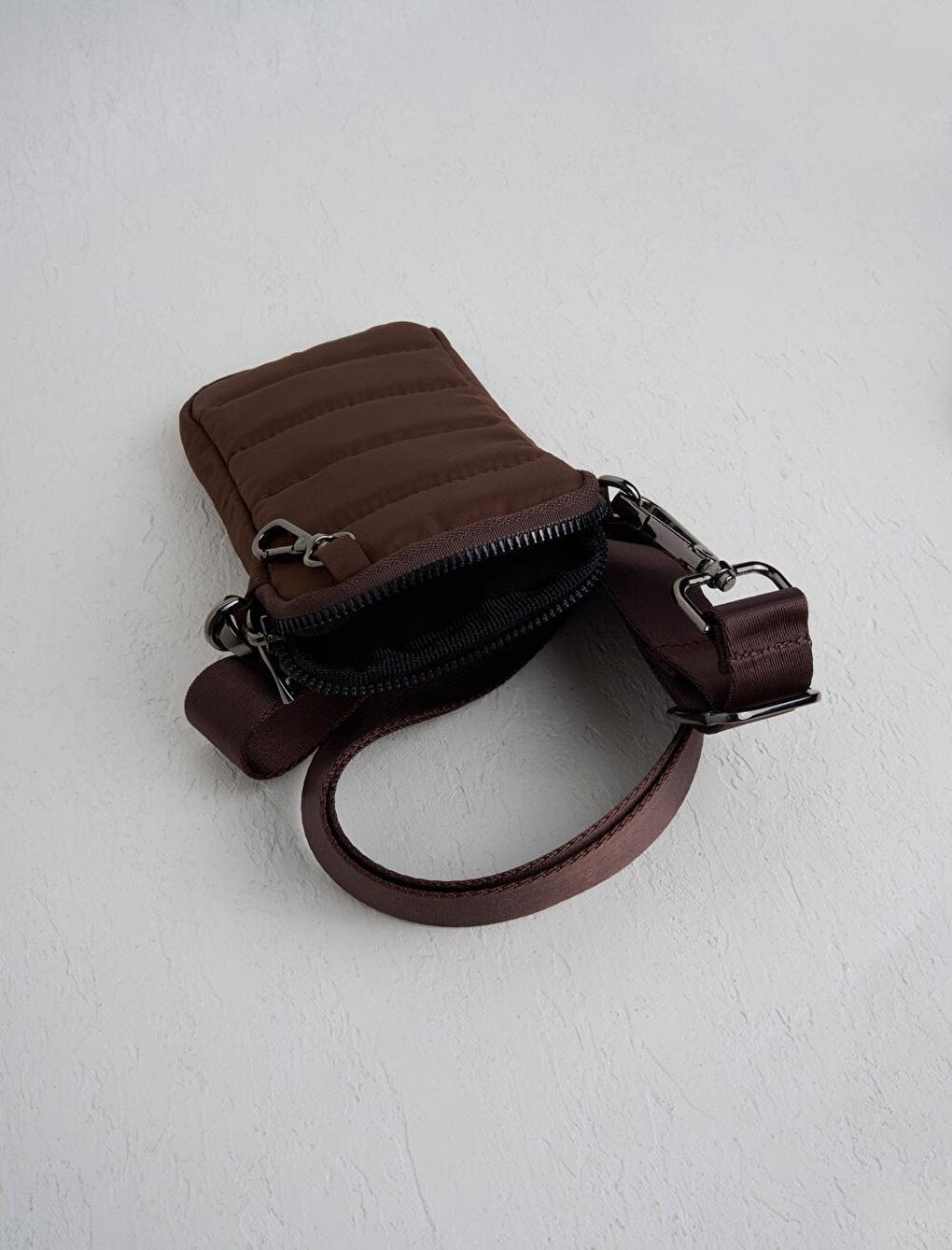 Dark Brown Zippered Mini Phone Bag with Adjustable Strap